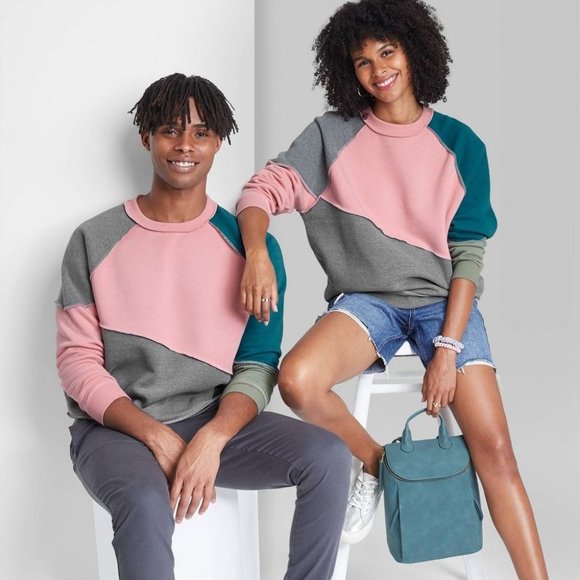 Oversized Long Sleeve Sweatshirt - Wild Fable Pink Color Block XS - Picture 1 of 6